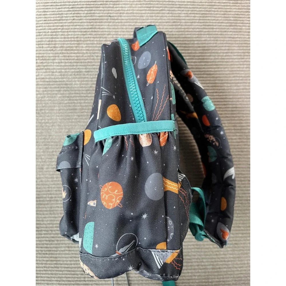 Crate & Kids Outer Space Galaxy Print Small Backpack Black Teal Rocket Ship